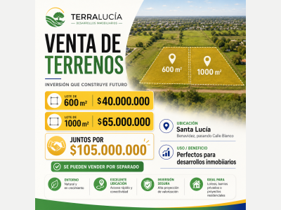 Terrenos Venta San Juan Terrenos En Santa Lucia - Valor x2 Terrenos en Conjunto - Se pueden Adquirir por separado