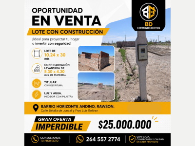 Terrenos Venta San Juan Lote En Rawson - Barrio Horizonte Andino