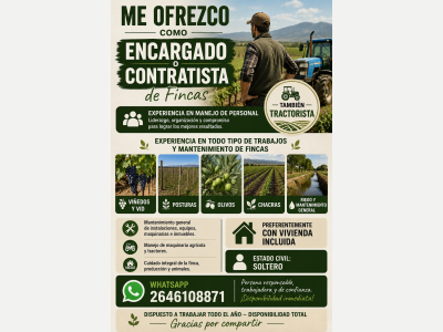  Me ofrezco como encargado o contratista de fincas 
