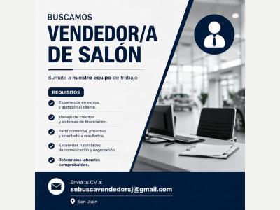 Pedidos Buscamos Vendedor/a de Sal�n con experiencia comprobable en ventas y atenci�n al cliente 
