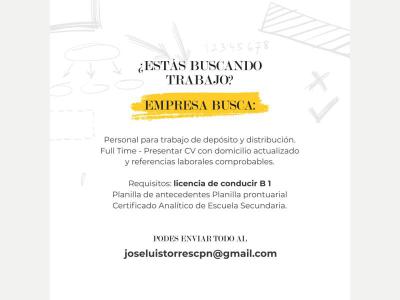  Empresa busca Persona para trabajo de Depsito y Distribucin. 