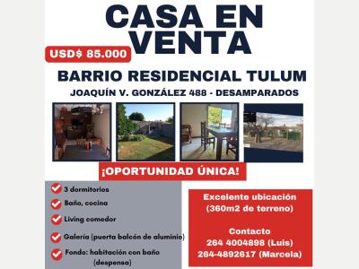 Casas Venta San Juan OPORTUNIDAD U$D 85000.  Barrio Residencial Tulum  -  Desamparados