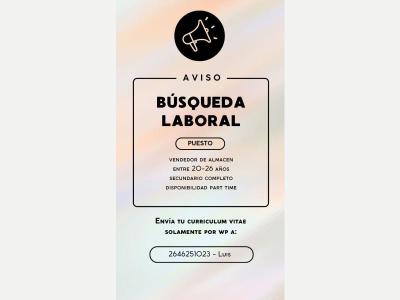  SE BUSCA VENDEDOR DE ALMACEN 