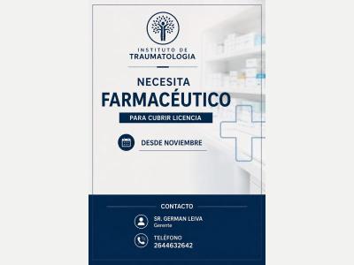 Pedidos se necesita FARMACEUTICO para instituto de traumatologia 